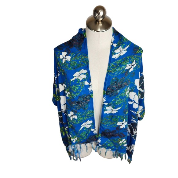 Hibiscus Collection Hawaii Scarf‎ Tropical Floral Blue Green White - Picture 3 of 9
